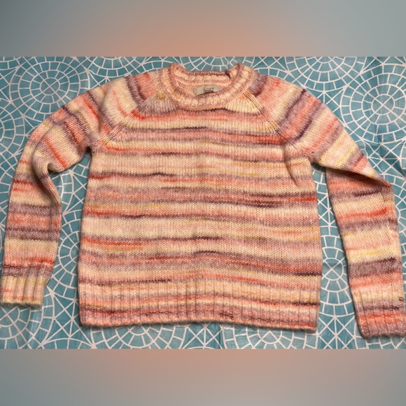 💛TODAY***$18***Loft orange, yellow, purple, and off white striped sweater. - Picture 1 of 4